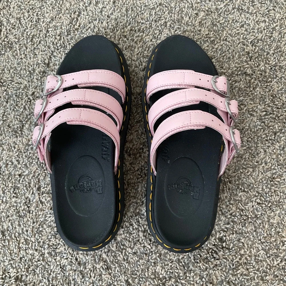 Dr Martens Womens Blaire Slide Platform Sandals Pink Leather Buckle Size 8 US